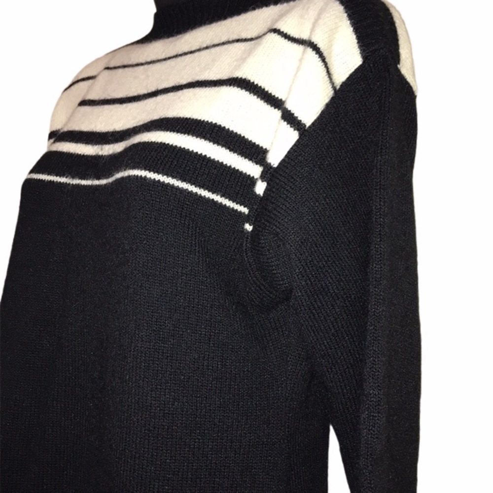 Vtg 70s SEARS Black/Cream Boatneck Sweater MCM sz L *READ*